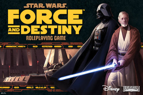 Cover art for Force and Destiny. it shows Obi-Wan and Darth Vader next to the name of the game