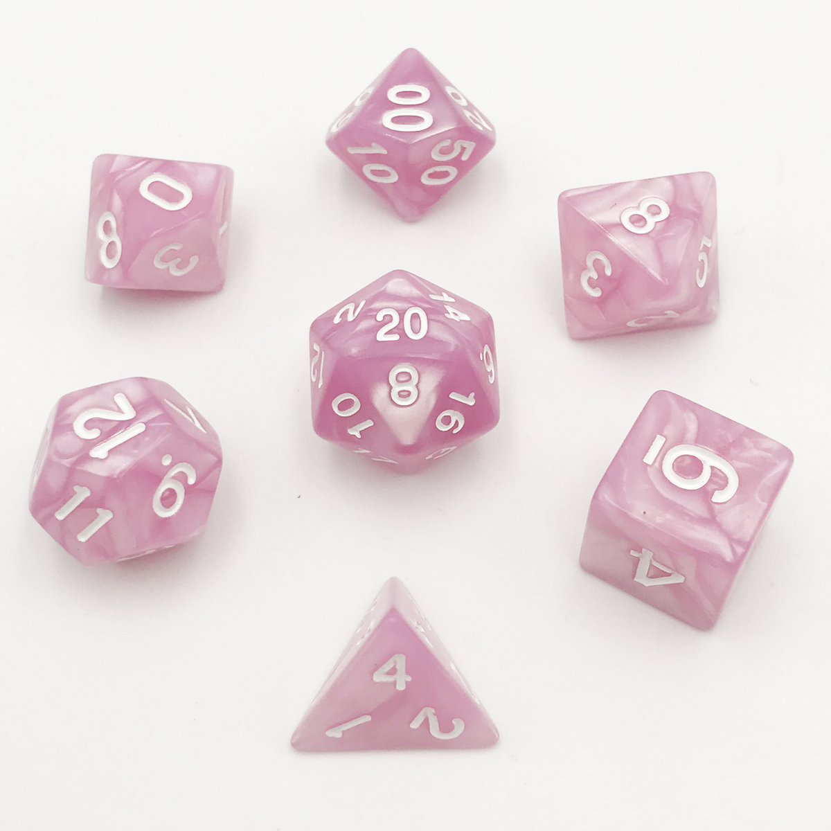 Heart Of Pearl Pink White7 Piece Dnd Dice Set Rpg Gaming Dice D Collective