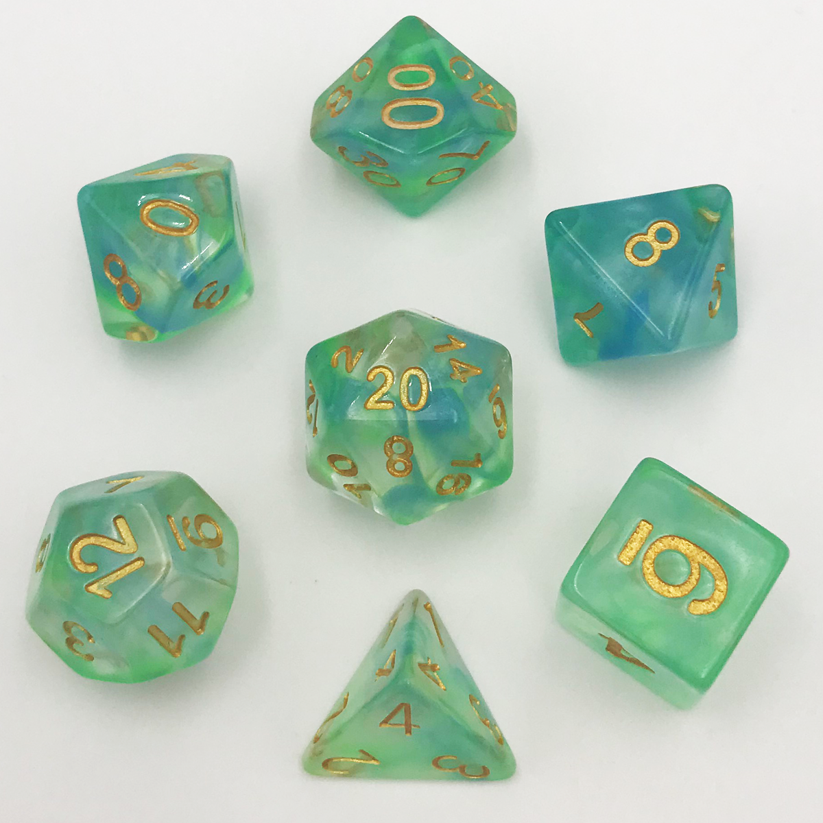 Oceanic Emerald Blue Green7 Piece Dnd Dice Set Rpg Gaming Dice D Collective