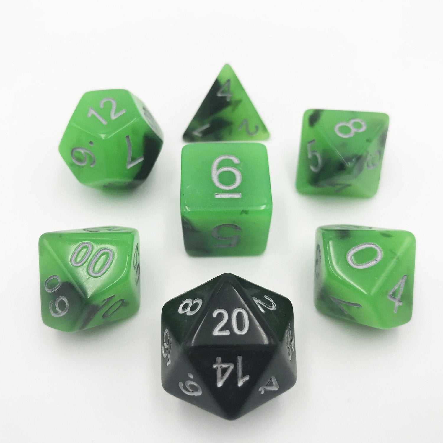 Radiant Grove - Glow in the Dark - Green Acrylic DND Dice Set by D20 ...