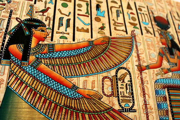 Maat and Isis | Ancient Egyptian Papyrus Painting – Arkan Gallery