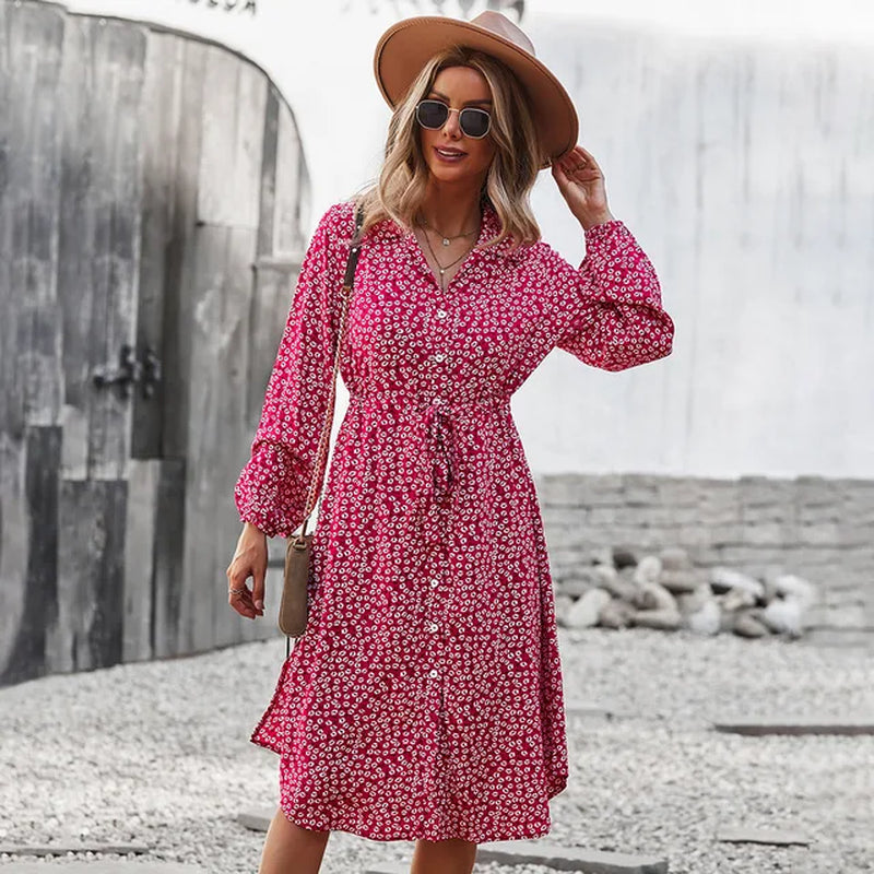Women's Vintage Floral Print A-Line Midi Dress