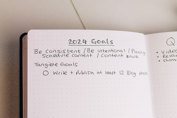 2024 bullet journal spread showing goals for the year