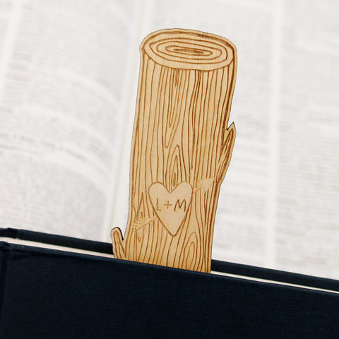 Tree Carving initials Wooden Engraved Couple Bookmark