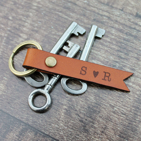 Leather Initial Keyrings For Couples For Him and Her