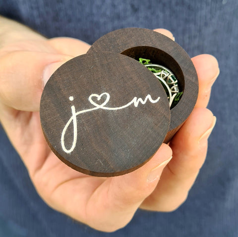 Engraved initial walnut ring box