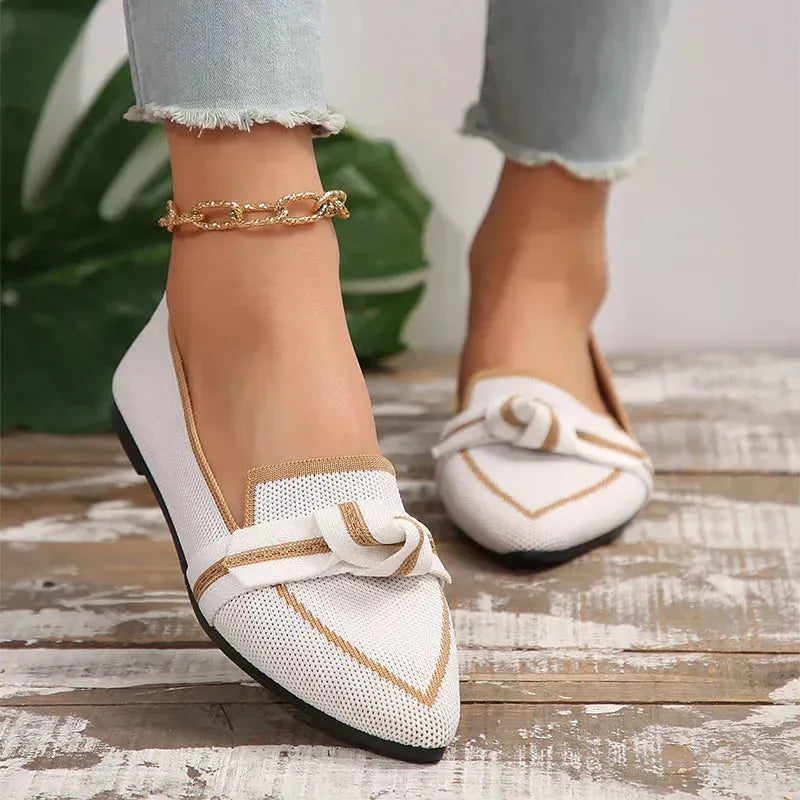 Fashion Pointed Toe Bow Flat Shoes For Women Lying Woven Slip-on Breathable Shoes Summer - Aesthetic Haven