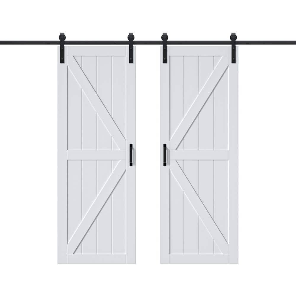 84 in. Paneled Off White Primed MDF British K-Shape MDF Sliding Barn Door with Hardware Kit