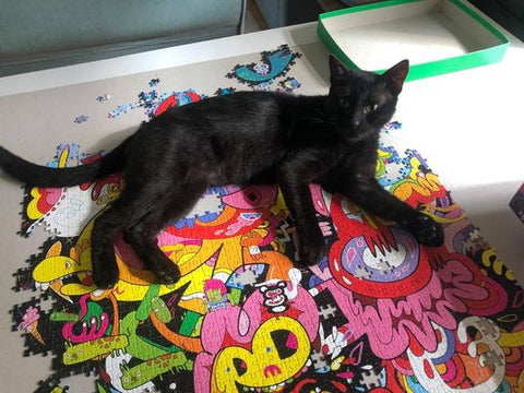 black cat laying on a puzzle - The Missing Piece Puzzle Company