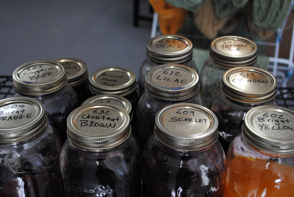 Mason jars with dye stock solutions