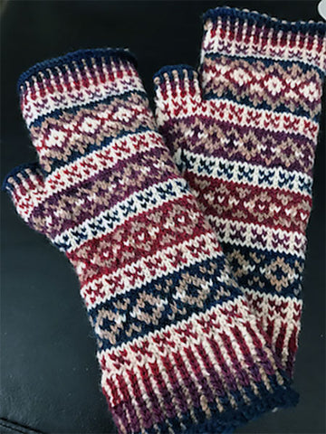 Handknit fingerless mitts in Elora yarn