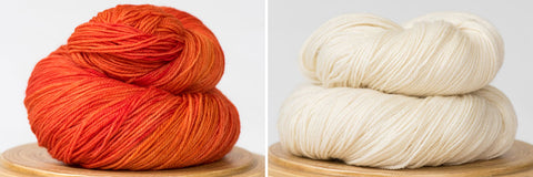 Messa di voce hand-dyed yarn in Blood Orange and Natural