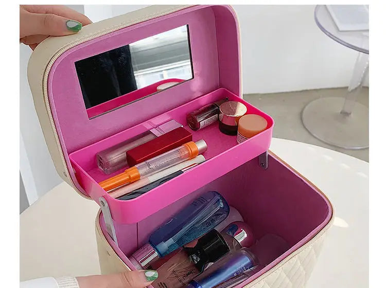 Portable Cosmetic Bag with Mirror Design Fashion and Urban Storage Pattern