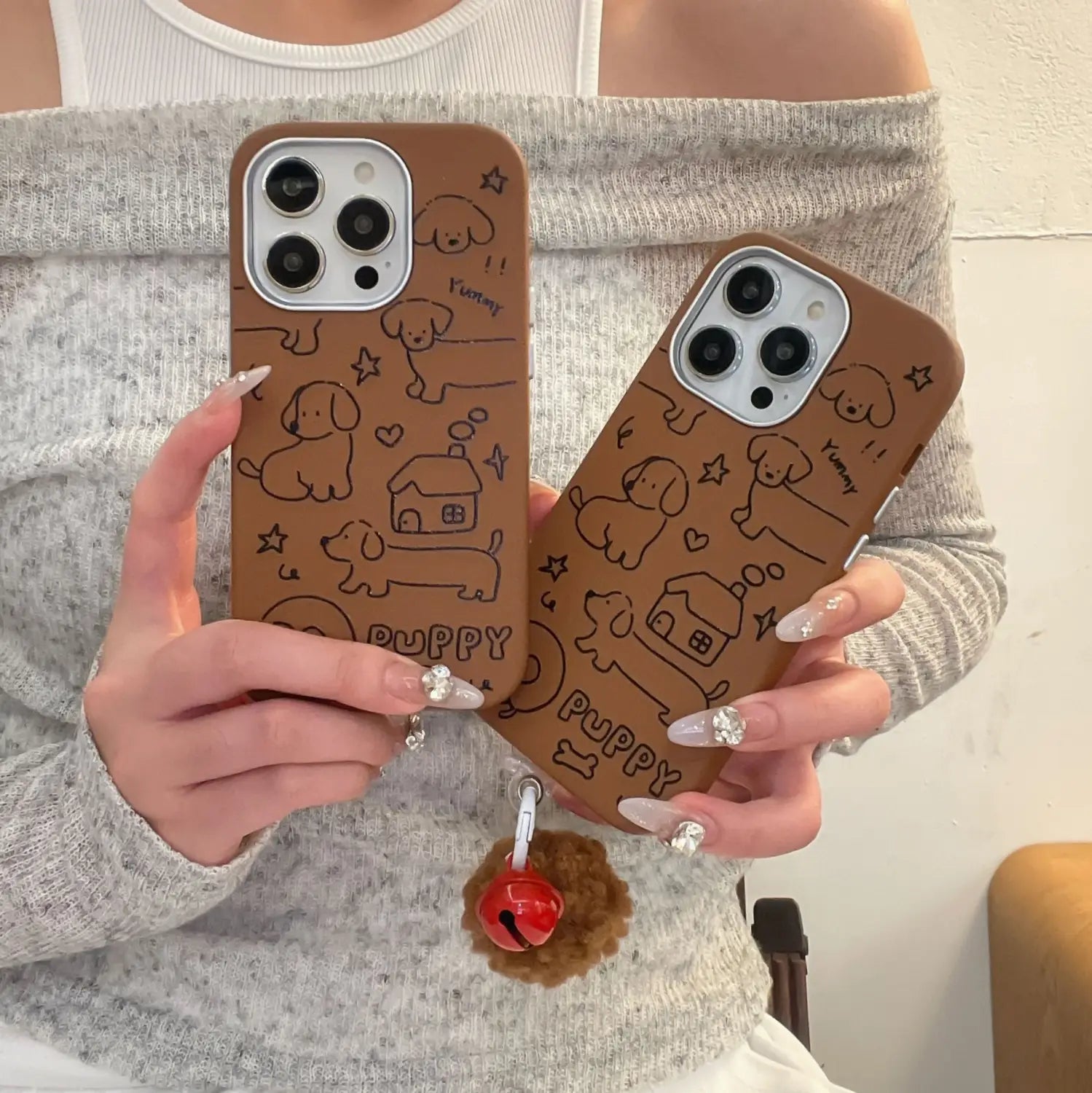 Cute Line Dog Phone Case for iPhone Non Apple Compatible Cartoon Design