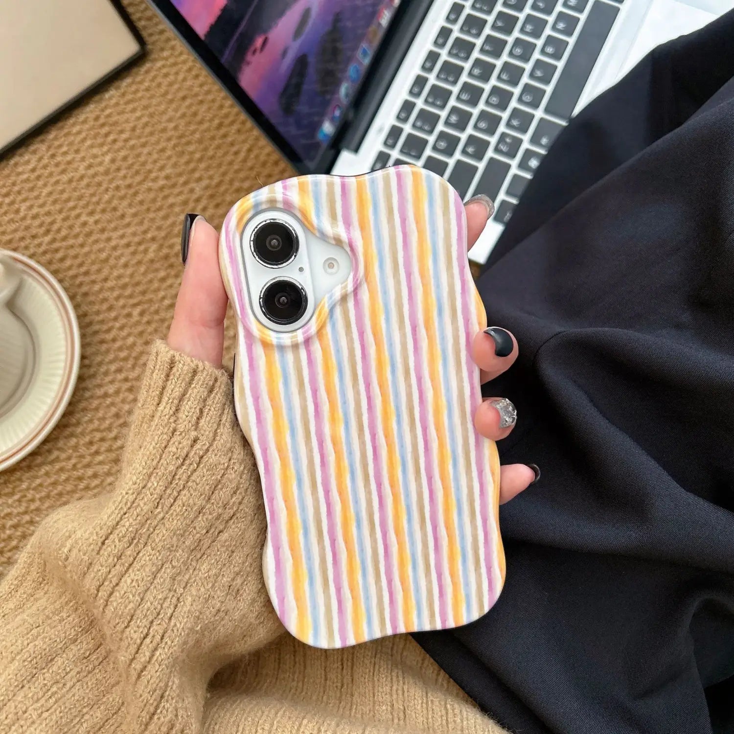 LQ5 Wave Film Phone Case Colorful Stripe Anti-Drop Protective Cover