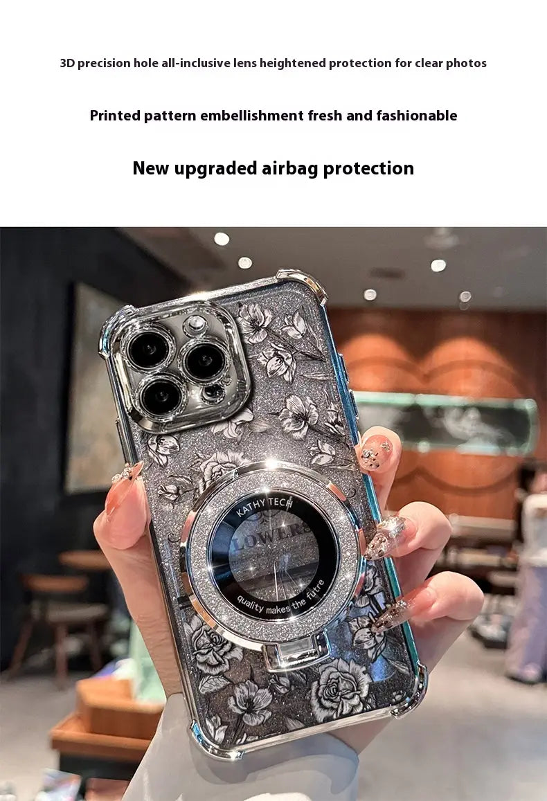 Flower Glitter Magnetic Gradient Flash Card with Drop Resistant Bracket