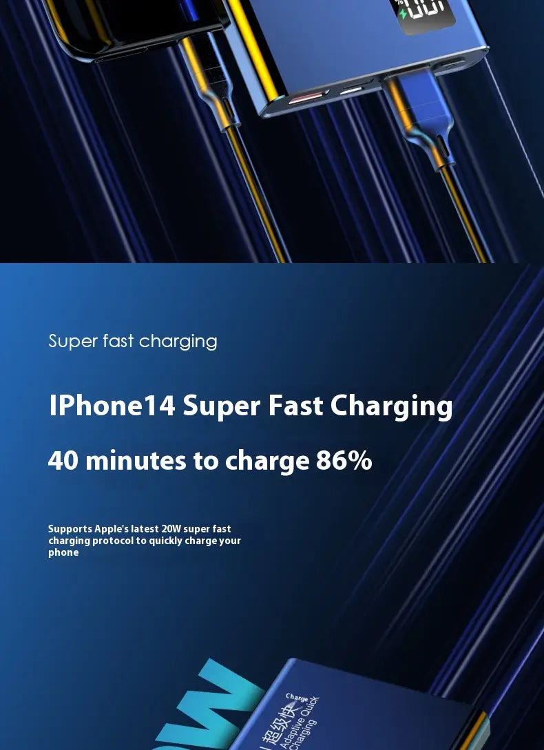 Certified Large Capacity 66W Super Fast Charge Power Bank with Send Type Cable