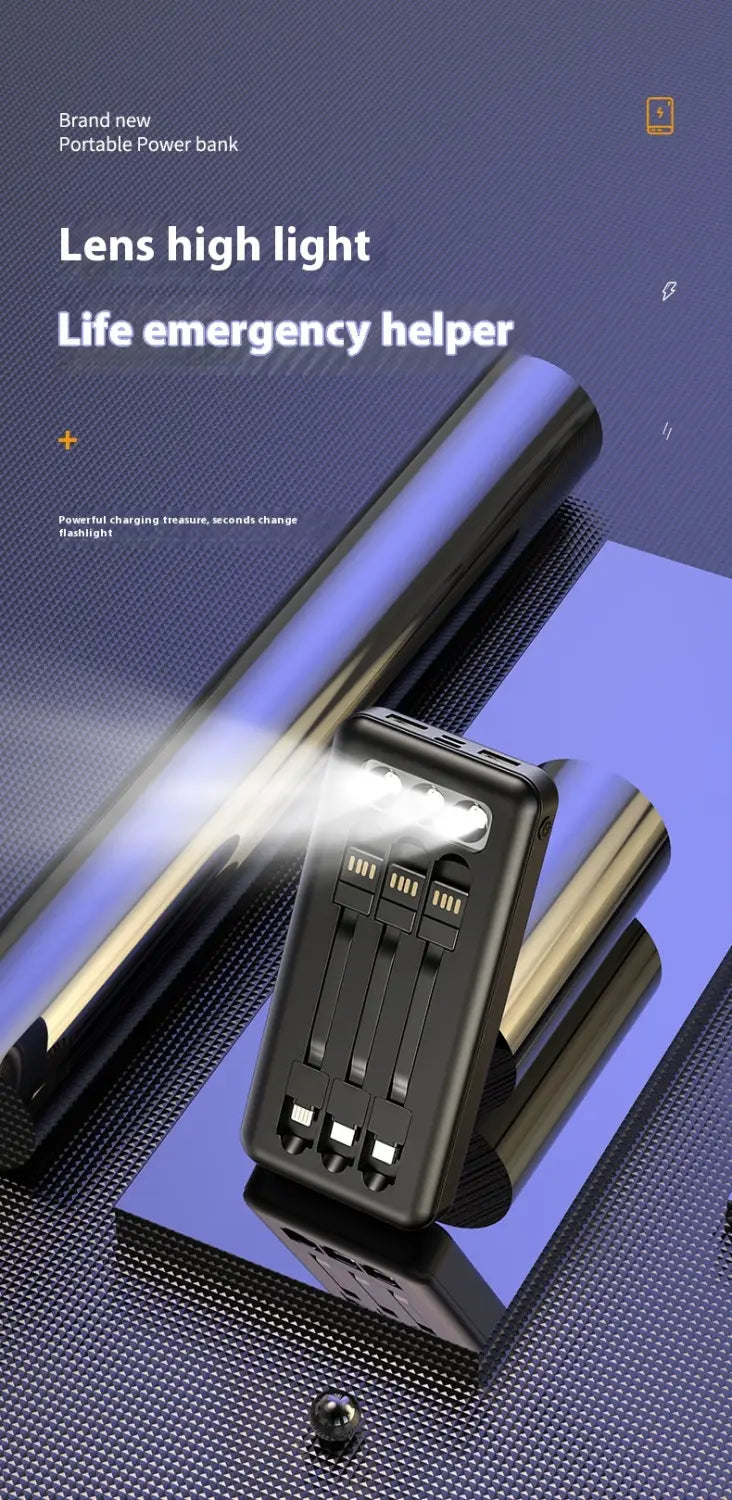 Industrial Style Power Bank with Detachable Light and Fast Charging