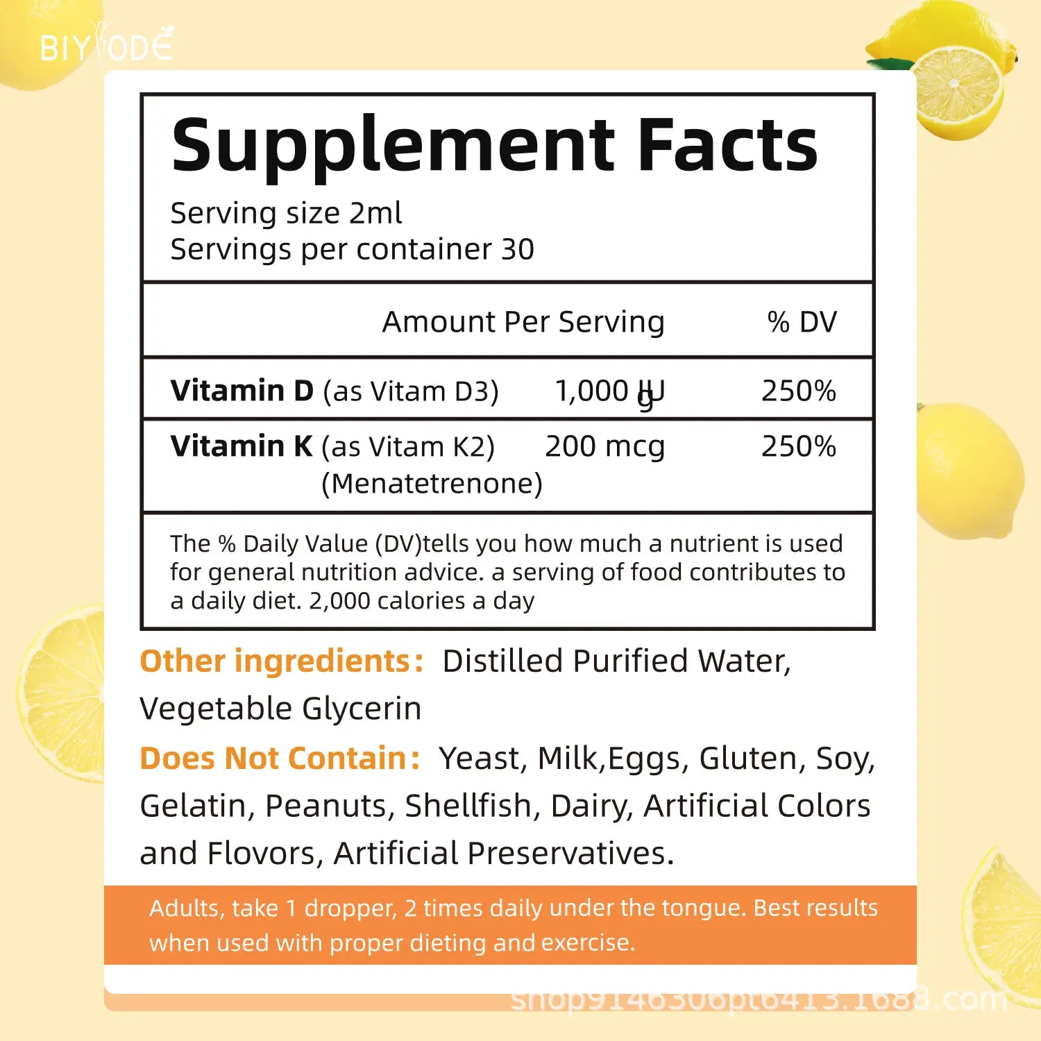 D3K2 Vitamin Drops 60ml High Potency D3 and K2 Liquid Supplement