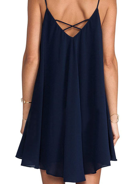 Fall Fashion Spaghetti Strap Asymmetrical Shift Dress Crystalline