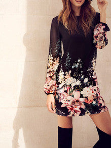 Floral Dress Spring - Black Long Sleeve Floral Dress – Crystalline