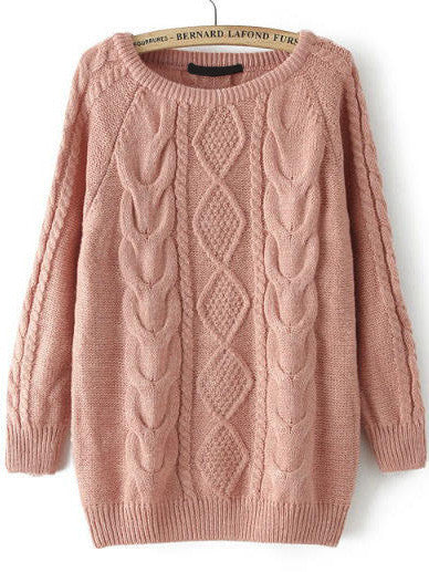 Fall Fashion Cable Knit Loose Pink Sweater – Crystalline