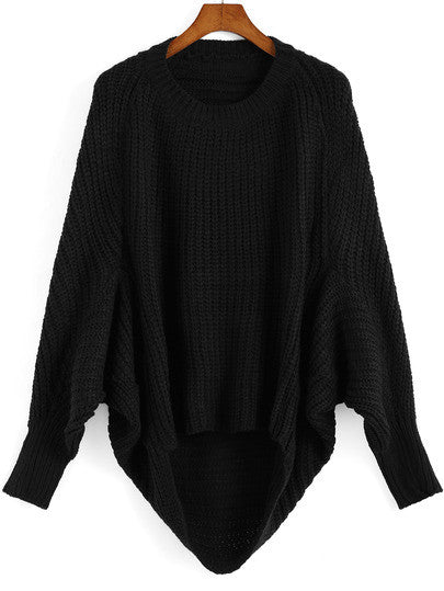 Black Oversized Knit Winter Trendy Sweater – Crystalline