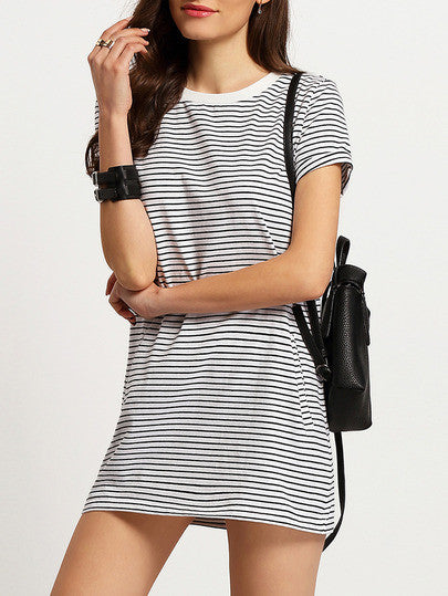 Magazines Sleeve Dresses Crew Neck Belt Striped Bodycon Loops Short summer online dubai