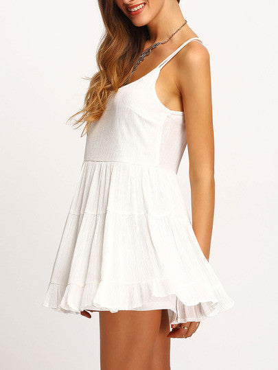White Spaghetti Strap Backless Ruched Dress – Crystalline