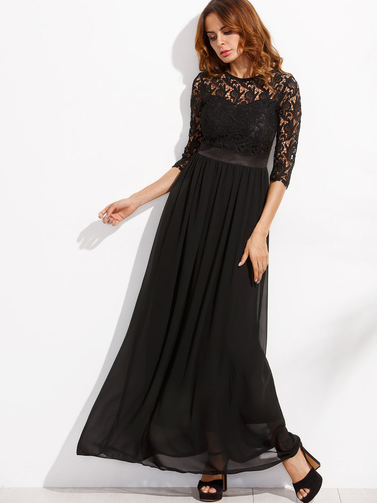 black lace chiffon dress