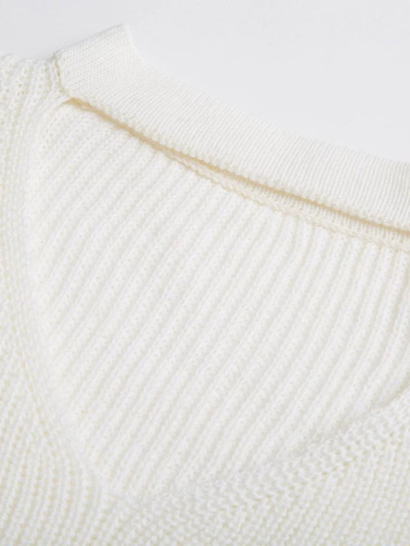 White Choker V Neck Sweater – Crystalline