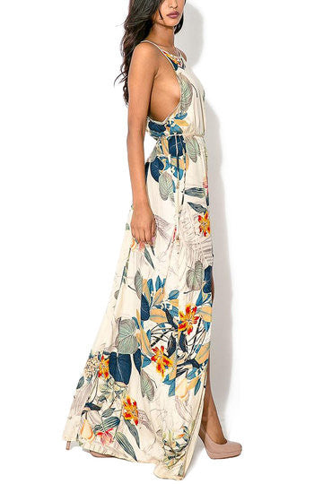 Apricot Floral Leaf Print Cami Maxi Tie Dress – Crystalline