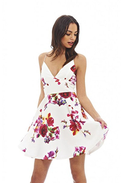 Floral Dress Spring - Multicolour Spaghetti Strap Backless Floral Prin ...