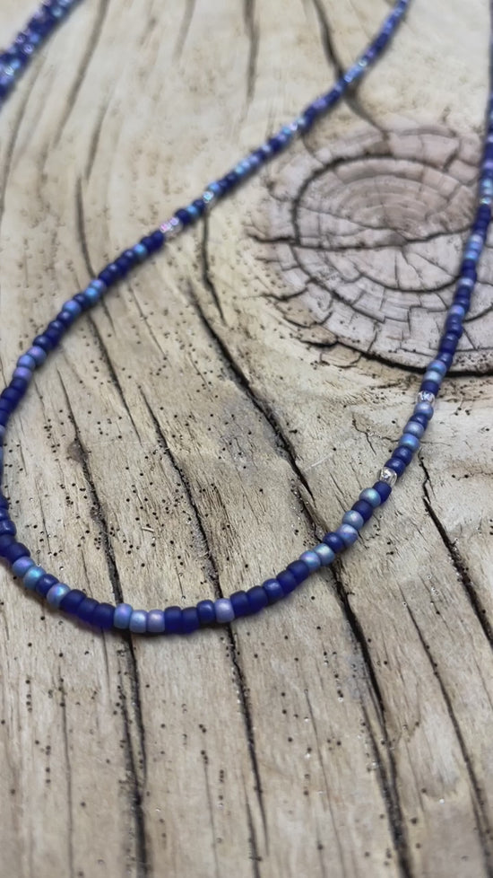 Multi Color Seed Bead Necklace, Hippy Love Beads, Thin 1.5mm Single Strand 35