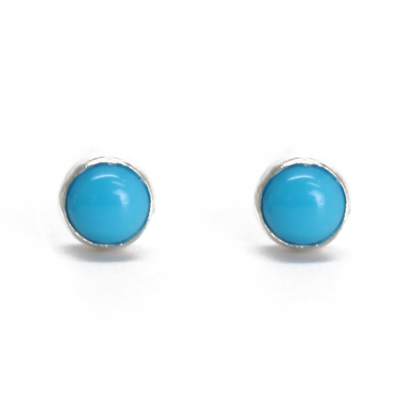 Turquoise Stud Earrings, 6mm Genuine Blue Turquoise in Sterling