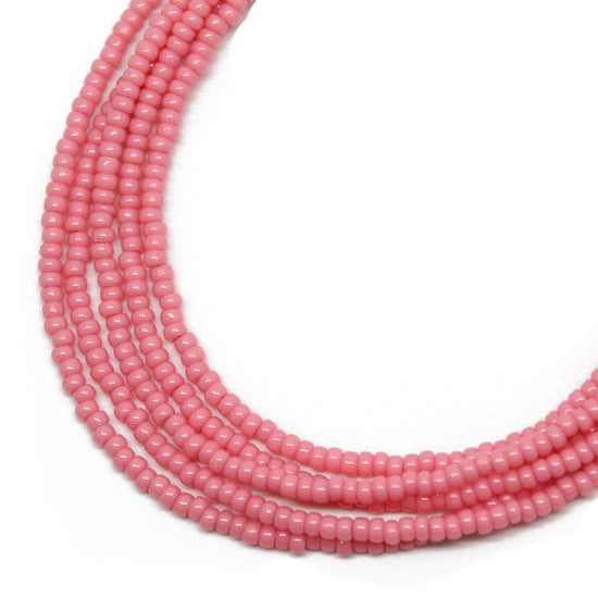 Impatiens Pink Seed Bead Necklace, Thin 1.5mm Single Strand 66