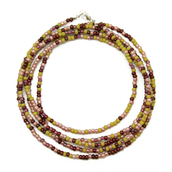 Green Plum Pink Seed Bead Necklace, Thin 1.5mm Single Strand – Kathy ...