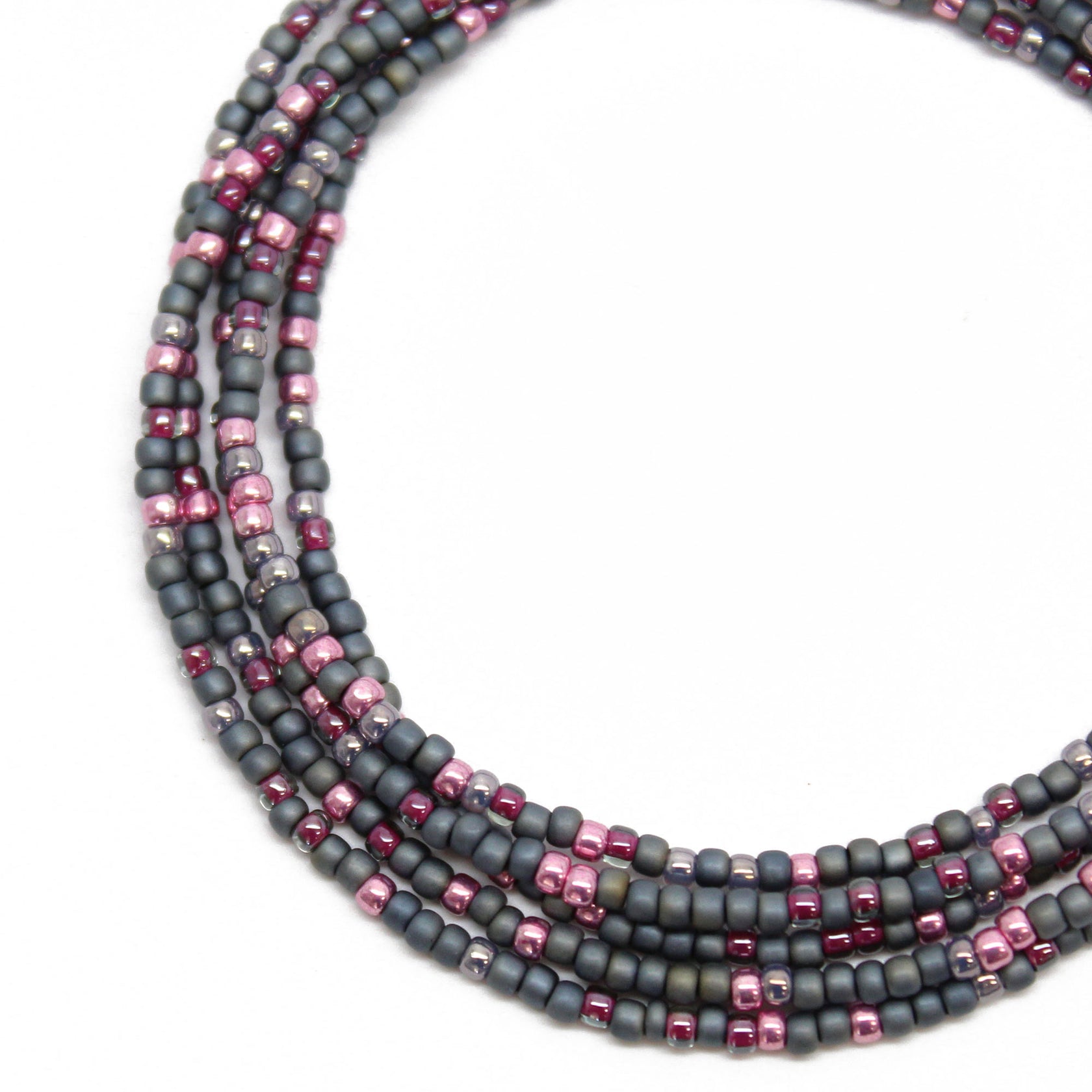 Grey and Pink Seed Bead Necklace, Thin 1.5mm Single Strand – Kathy Bankston