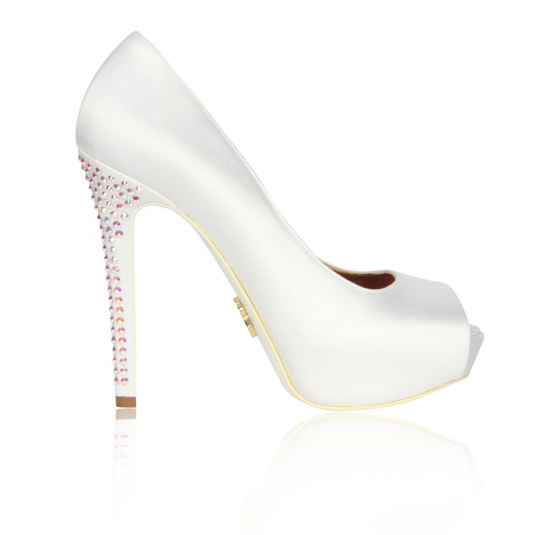 white satin pumps