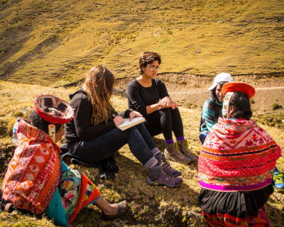 Adrian, Alexa and Stephanie during an interview with the weavers  in which Quechua was translated to Spanish and vice versa