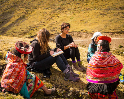 Adrian, Alexa and Stephanie during an interview with the weavers in which Quechua was translated to Spanish and vice versa