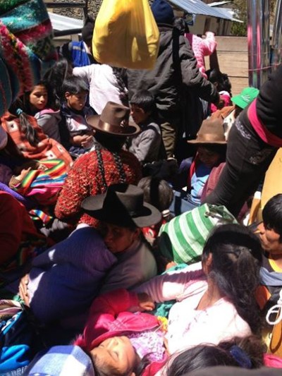 Eliane piled up in the back of a truck to make her way to the community of Parobamba