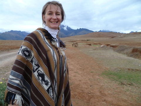 Threads of Peru Co-Founder and frequent blog author, Ariana Svenson models a poncho