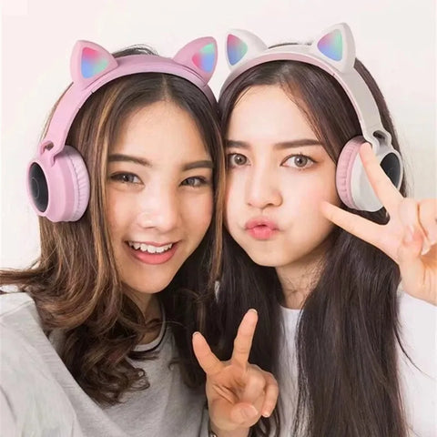 Headphone Bluetooth 5.0 com Orelhas de Gato e LEDs RGB Coloridos