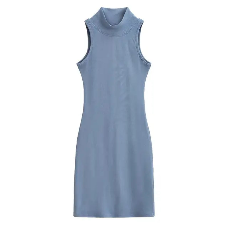 Sleeveless Summer Turtleneck Mini Dress: Women's Slim Knit Dress