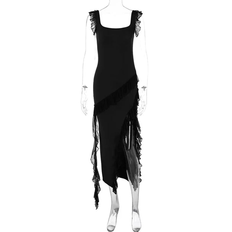 Brown Ruffle Backless Bodycon Evening Party Dress Summer Midi
