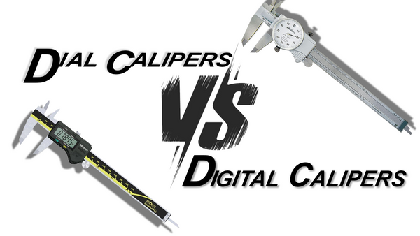Dial Calipers versus Digital Calipers; Which is better? Image showcasing a dial versus digital caliper faces.