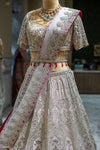 Cream And Pink Organza Lehenga - Pallodstore