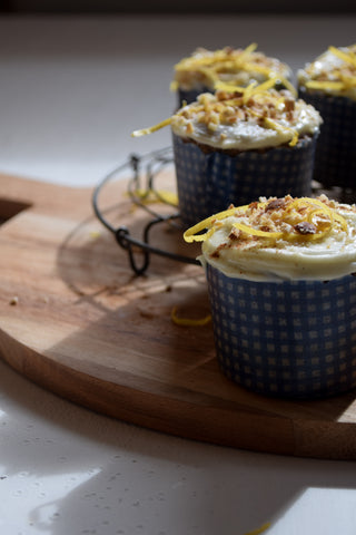 Carrot cupcakes on a snowy day.