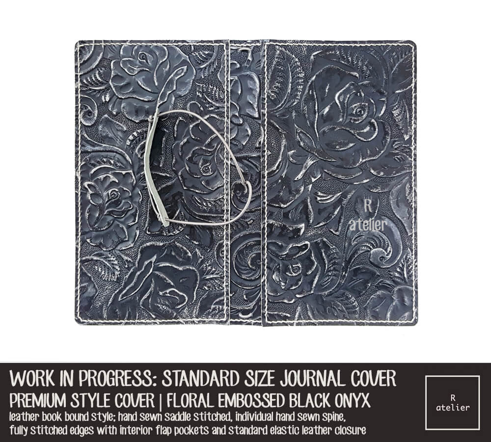 R.atelier Floral Embossed Black Onyx Standard Size Premium Leather Notebook Cover